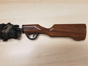 Police in North Delta confiscated this 'gunbrella' — an umbrella with a rifle stock and barrel — after receiving several 911 calls about a man with a long gun slung over his shoulder.