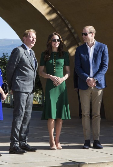 Prince William and Kate, the Duke and Duchess of Cambridge, join Mission Hill Family Estate proprietor (L) Anthony von Mandl in the Okanagan Valley, British Columbia, Canada on Sept 27, 2016.