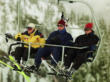 Prince Charles with princes Harry (left) and William during their holiday to Whistler in 1998.