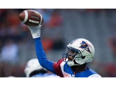 Montreal Alouettes' quarterback Rakeem Cato passes against the B.C. Lions during the first half of a CFL football game in Vancouver, B.C., on Friday September 9, 2016.