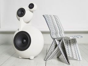 Snowmen speaker set and Endless chair by Dutch designer Dirk Vander Kooij, who is part of the Dutch Exchange: Eindhoven exhibition at IDS Vancouver. Photo: Marjon Hoogervorst.