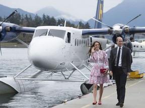 The Duke and Duchess of Cambridge arrive to Vancouver, B.C. by float plane, Sunday, Sept 25, 2016.