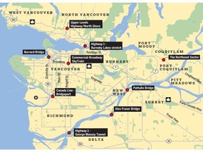 Metro Vancouver's choke points for traffic this fall.