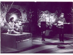 The Poppy Family performs in the late 1960s or early 1970s. Left to right: tabla player Satwant Singh, guitarist Craig McCaw, singer Susan Jacks and guitarist/singer Terry Jacks.