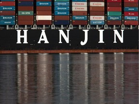The Hanjin Greece container ship is docked for unloading at the Port of Long Beach after being stranded at sea for more than a week for fear that it could be seized by creditors if it came to shore on Sept. 10 in California. South Korea’s biggest container shipping company filed for bankruptcy protection earlier this month.
