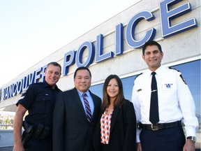 From left: Al Gosbee, VPD sergeant in-charge of recruiting; Terry Yung, staff sergeant; Michelle Neufeld, detective constable; Steve Rai, deputy chief constable at VPD office on Graveley Street.