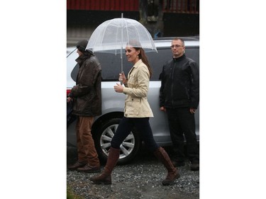 Catherine, Duchess of Cambridge arrives for a visit to first nations Community members for an Official welcome performance on September 25, 2016 in Bella Bella, Canada. Prince William, Duke of Cambridge, Catherine, Duchess of Cambridge, Prince George and Princess Charlotte are visiting Canada as part of an eight day visit to the country taking in areas such as Bella Bella, Whitehorse and Kelowna.