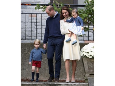 Catherine, Duchess of Cambridge, Princess Charlotte of Cambridge, Prince George of Cambridge and Prince William, Duke of Cambridge arrive for a children's party for Military families during the Royal Tour of Canada on September 29, 2016 in Carcross, Canada. Prince William, Duke of Cambridge, Catherine, Duchess of Cambridge, Prince George and Princess Charlotte are visiting Canada as part of an eight day visit to the country taking in areas such as Bella Bella, Whitehorse and Kelowna