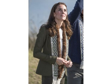 Catherine, Duchess of Cambridge visits the island of Haida Gwaii during the Royal Tour of Canada on September 30, 2016 in Haida Gwaii, Canada. Prince William, Duke of Cambridge, Catherine, Duchess of Cambridge, Prince George and Princess Charlotte are visiting Canada as part of an eight day visit to the country taking in areas such as Bella Bella, Whitehorse and Kelowna.