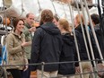 VICTORIA, BC - OCTOBER 01:  Prince William, Duke of Cambridge and Catherine, Duchess of Cambridge on board the tall ship, Pacific Grace, before sailing with members of the Sail and Life Training Society at Victoria Inner Harbour on the final day of their Royal Tour of Canada on October 1, 2016 in Victoria, Canada. The Royal couple along with their Children Prince George of Cambridge and Princess Charlotte are visiting Canada as part of an eight day visit to the country taking in areas such as Bella Bella, Whitehorse and Kelowna