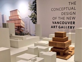A scale model of the new Vancouver Art Gallery, with an artist's concept in the background, on display at the gallery in September 2015. Social media was abuzz — with praise, horror and everything in-between — after gallery executives revealed the long-awaited design of its new 28,800-square-metre facility.
