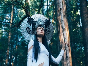 U.S. singer-songwriter Simrit, in addition to her music, has also developed the visually artistic side of her personalty, citing her band's costumes and her elaborate headdresses.