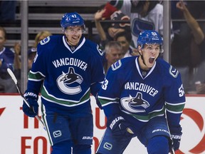 The Vancouver Canucks need Sven Baertschi (left) and Bo Horvat to have breakthrough seasons, preferably playing together — though that’s not apparently going to be the case to start the season.