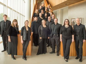 Conductor Paula Kremer (front centre, in long dress) with the Vancouver Cantata Singers, who perform Chichester Psalms: Bernstein, Before and Beyond this Saturday at Ryerson United Church in Vancouver.