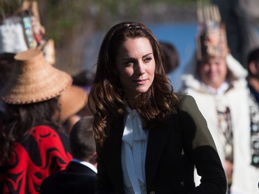 The Duchess of Cambridge, arrives at the Haida Heritage Centre and Museum in Haida Gwaii, B.C., on Friday, September 30, 2016.