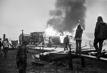 Demolition of squatter homes on the Maplewood mudflats in North Vancouver. December 17, 1971.