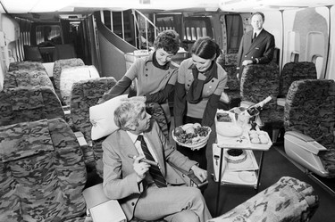 Travelling in style on the new Boeing 747 aircraft. March 1, 1978.