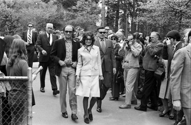 Prime Minister Pierre Trudeau and his wife Margaret Trudeau arrive at the Vancouver Aquarium to officially open the new whale pool. May 1, 1971.