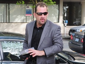 Cory Sater, shown outside B.C. Supreme Court in New Westminster in 2014, will serve his sentence in relation to February 2011 deaths of Charlene Reaveley and Lorraine Cruz in Coquitlam.