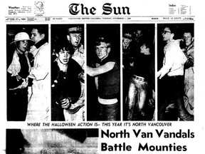 Nov. 1, 1966 front page of the Vancouver Sun about a Halloween riot in North Vancouver.