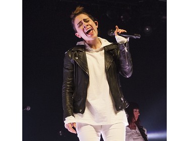 Teagan of the Vancouver duo Tegan and Sara performs in concert at the Queen Elizabeth in Vancouver, BC, October, 5, 2016.