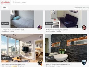 A sample of available Airbnb rentals in Vancouver last April.