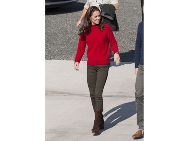 Kate, Duchess of Cambridge walks down the boat launch for a fishing trip in Skidegate, BC, September, 30, 2016.