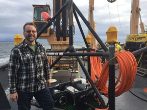 Tom Dakin of Ocean Networks Canada with a hydrophone array used to detect ship noise and whales in the Strait of Georgia.