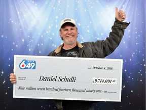 Daniel Schulli of Abbotsford celebrates his $9.7-million jackpot prize in the Sept. 17 Lotto 6/49 draw.