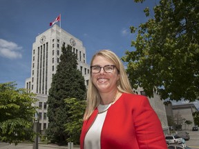 New gm of licensing, Kaye Matheny Krishna stands in front of city hall in Vancouver, BC. June 30, 2016.