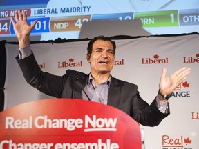 Liberal MP-elect Joe Peschisolido thanks supporters at party headquarters in Vancouver on election night, Oct., 19, 2015.