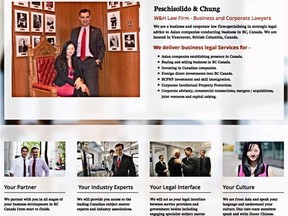 Website makeover: The website of the law business to which MP Joe Peschisolido has been made over recently. Among the changes, photos of the MP and lawyer with the prime minister (lower left) has been dropped.