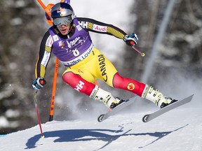 Erik Guay, of Canada, skis during a training run in the men's World Cup downhill in Lake Louise, Alta., on Wednesday, Nov. 25, 2015.