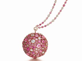 Pendant in 18k rose gold with pink sapphires and diamonds, from the Tiffany 2016 Masterpieces Collection, Tiffany Prism. Photo: Tiffany & Co. $210,000.