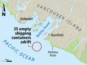 Empty containers lost at sea near Vancouver Island after Hanjin ship hits rough weather