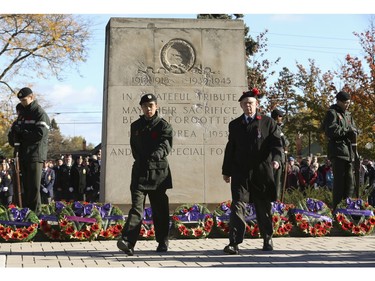 A member of the Black Watch returns from laying his honorary wreath at Remembrance Day ceremonies at East York Civic Centre on Friday November 11, 2016.