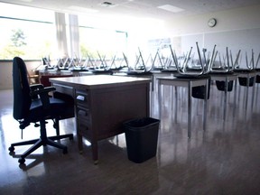 An empty classroom in Vancouver in 2014.