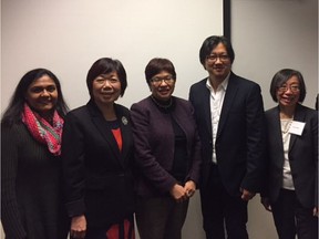 Members of the new Asian Canadian Seniors Health Network. From left, Shruti Prakash-Joshi, Queenie Choo, Cathy Makihara, Henry Yu and Grace Wong.