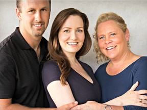 Janet Keall (centre) with her two half-siblings: Kevin (left) and Kathie.