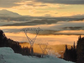 B.C. Hydro transmission towers in midwinter.