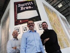 Burritt Brothers is a rug, carpet and decorating bastion now in its fourth generation of family ownership in Vancouver. Owners Harvey Burritt (centre), Keith Donegani (left) and Chris Dragan stand in their new location at 8385 Fraser.