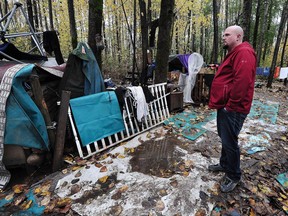 Cory Buettner, outreach pastor for Ruth & Naomi's Mission, visits a homeless camp in Chilliwack.