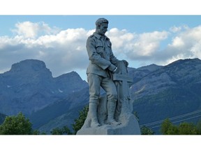 Emmanuel Hahn's First World War memorial of a grieving soldier at Fernie, British Columbia. From the Alan Livingstone MacLeod book Remembered in Bronze and Stone, Canada's Great War Memorial Statuary (Heritage House).