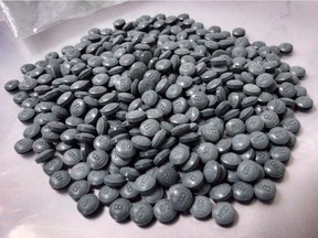 The number of overdose deaths related to illicit drugs in British Columbia leapt to 755 by the end of November, a more than 70 per cent jump over the number of fatalities recorded during the same time period last year. Fentanyl pills are shown in an undated police handout photo.