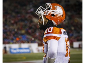 B.C. Lions quarterback Jonathon Jennings looks on as the team loses to the Calgary Stampeders in Sunday's CFL West final at McMahon Stadium in Calgary.