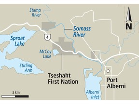 Waters of the swollen Somass River near Port Alberni have receded slightly overnight, but the next wave of wet weather is on the way, meaning more flooding is possible on central Vancouver Island.