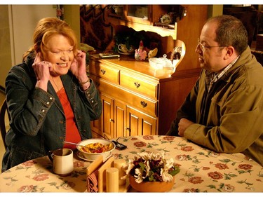 Janet Wright and Brent Butt star in Corner Gas. Butt said in a statement this week that they always created scenes together eating mac and cheese, because both actors were trying to lose weight and that would only mean the "characters" were eating it.