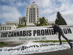 Protesters set up in front of Vancouver City Hall as the deadline looms for 100-plus pot shops to get the nod from the city in April 2016 while hundreds more line up to open.