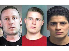 Matthew Scott Stewart, 33, (left), Ellwood Thomas Bradbury, 26, and Erlan Lizandro Acosta, 26 are are charged with kidnapping