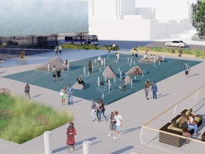 An artist's drawing shows a water feature planned for the foot of Lonsdale in North Vancouver as part of the city's waterfront revitalization project.